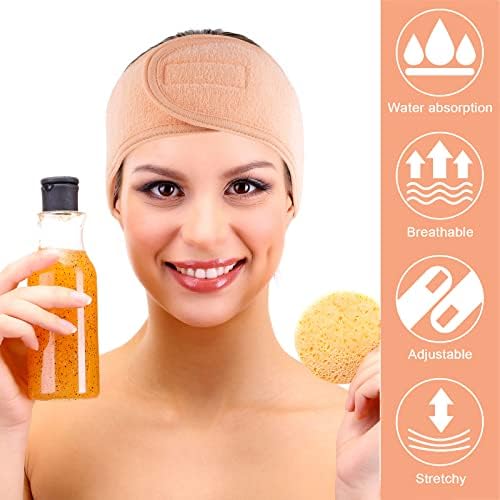 Whaline Spa Facial Headband 4 Packs Head Wrap Terry Cloth Headband Adjustable Stretch Towel for Bath, Makeup and Sport (Living Coral) - Image 6