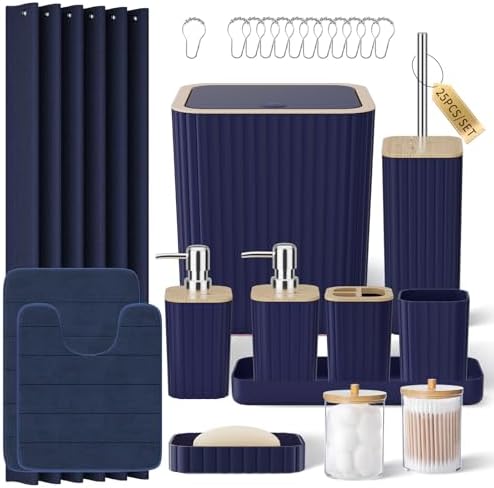 XLHOMO Bathroom Set - 25PC Blue Bathroom Set with Shower Curtain and Rugs by BetterbathroomwithXLHOME