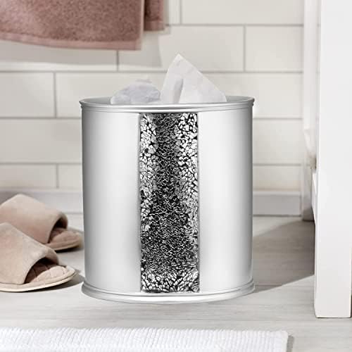 Zahari Home 2pc Sinatra Silver Modern Bath Accessories Set Waste Basket & Tissue Box Modern Classic Contemporary Decorative Beautiful Designs Bathroom Decor Set for Home Mosaic Glass - Image 2
