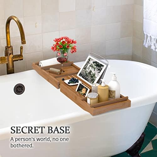 Bath Caddy Tray for Bathtub - Bamboo Adjustable Organizer Tray for Bathroom with Free Soap Dish Suitable for Luxury Spa or Reading(Walnut) - Image 2