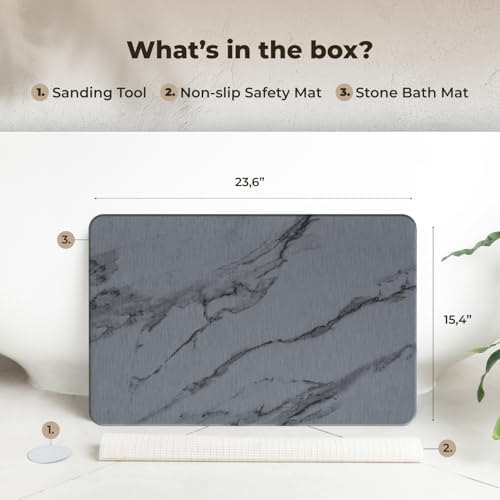 TOSORO - Stone Bath Mat Diatomaceous Earth Shower Mat Non-Slip Super Absorbent Diatomite Stone Bath Mats for Bathroom Floor Quick Drying Natural Easy to Clean (23.5 x 15) - Graphite - Image 6