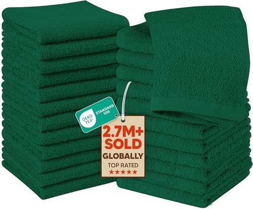 Utopia Towels 24 Pack Washcloths, 12x12 in, 100% Cotton, Hunter Green by UTOPIATOWELS