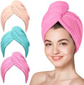 Hicober Microfiber Hair Towel Wrap for Women, Aqua Peach Pink, 3-Pack by Hicober
