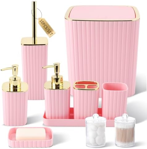 XLHOMO Bathroom Accessories Set - 10PC Gorgeous Pink Bathroom Set by BetterbathroomwithXLHOME