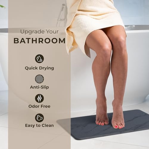 TOSORO - Stone Bath Mat Diatomaceous Earth Shower Mat Non-Slip Super Absorbent Diatomite Stone Bath Mats for Bathroom Floor Quick Drying Natural Easy to Clean (23.5 x 15) - Graphite, 2pcs - Image 2