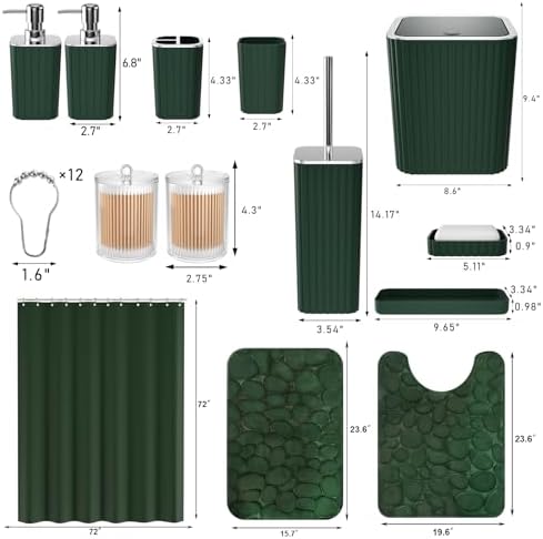XLHOMO Bathroom Set- 25PC Green Bathroom Set with Shower Curtain and Rugs - Image 3