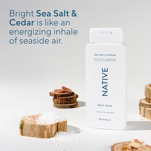Native Clean Body Wash, Gentle & pH-balanced for Sensitive Skin, 24-Hr Freshness for Men & Women, Vegan & Cruelty-Free, Free of Sulfates, Parabens & Phthalates, Sea Salt & Cedar, 18 fl oz - Image 5