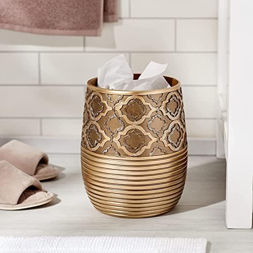 Zahari Home 2pc Spindle Modern Bath Accessories Set Waste Basket & Tissue Box Modern Classic Contemporary Decorative Beautiful Designs Bathroom Decor Set for Home Gold Complete Bathroom Sets - Image 2