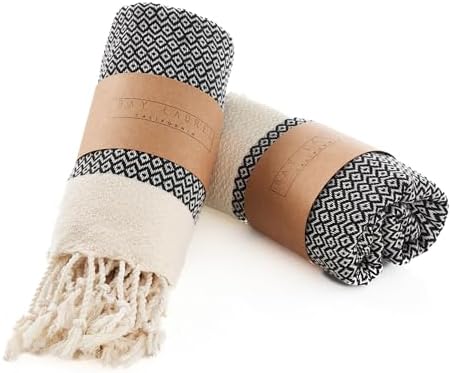 BAY LAUREL Turkish Hand Towel – Pack of 2 | Soft & Absorbent Decorative Towels for Bathroom, Hand, Face, Hair, Gym, Yoga, SPA, Kitchen & Tea | Boho Decor (Black, Diamond 15x26 Inches (Set of 2) by BayLaurel