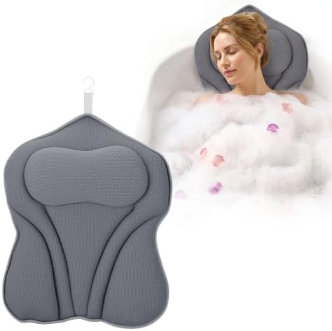 Bath Pillow for Tub 5D Air Mesh with 72 Silicone Suction Cups Grey by BATHARO
