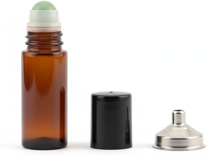 30ml Amber Glass Roll On Bottle with Jade Roller Ball - Refillable, Leak-Proof Essential Oil Bottle for DIY Perfume, Aromatherapy, Skincare & Travel(Green, 30, Milliliters)