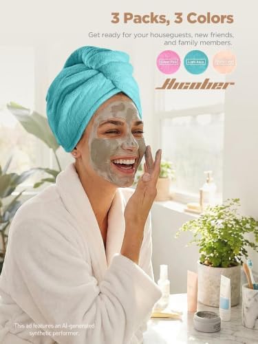 Hicober Microfiber Hair Towel Wrap for Women, Aqua Peach Pink, 3-Pack - Image 4