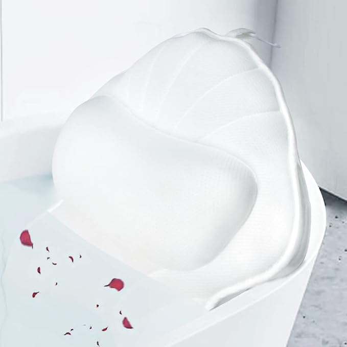 Poemland Extra Thick Large Bath Pillow with Neck,Back,Head Support for Bathtub, Spa, Soaking White(19''x15'')