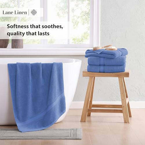 LANE LINEN 100% Cotton 4 Pack Bath Towels (30"x60") - Zero Twist, Mercerized Cotton Bathroom Towels Set - Quick Dry, Soft & Absorbent Large Bath Towels - Machine Wash in Cold Water - Cerulean Blue - Image 5