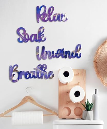 Putuo Decor Purple Bathroom Decor,Modern Purple Style Wall Art, Relax Soak Unwind Breathe Bathroom Accessories for Bedroom Living Room Kitchen - Image 4