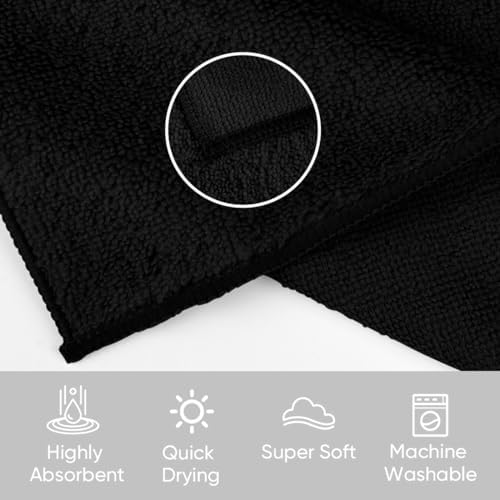 HOMEXCEL Black Washcloths 12 Pack, Highly Absorbent and Soft Microfiber Face Towel, Makeup Remover Towels, Multi-Purpose Wash Cloths for Bathroom, Hotel, Spa, Gym, and Kitchen, 12x12 Inch - Image 2