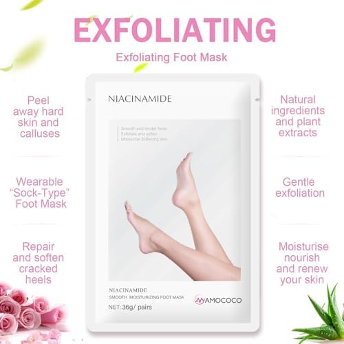 5Packs Foot Mask with Niacinamide, Deep Hydration Foot for Dry Cracked Skin, Nourishing Care with Shea Butter & Vitamin E, SPA at Home, 6.3oz - Image 6