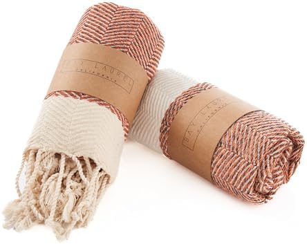 BAY LAUREL Turkish Hand Towel – Pack of 2 | Soft & Absorbent Decorative Towels for Bathroom, Hand, Face, Hair, Gym, Yoga, SPA, Kitchen & Tea | Boho Decor (Orange, Herringbone 15x26 Inches (Set of 2) by BayLaurel