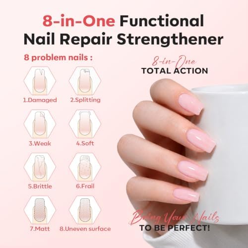 modelones Nail Strengthener and Growth, 2PCS Pink Berry Brown Nail Polish - Image 5