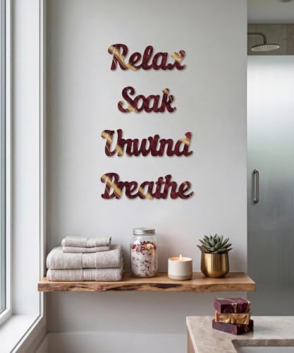 Putuo Decor 4PCS MDF Bathroom Wall Decor Relax Soak Unwind Breathe Signs, Red Gold Spa Wall Art Set for Bathroom Bedroom Laundry Room Yoga Room Home Gift - Image 6