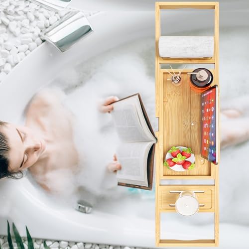 Premium Bathtub Tray - Expandable Bamboo Wooden Bath Trays for Bathub - Bath Tub Table Tray for Bathtub/Tub,Adjustable Size, Fits Most Tubs - Image 5