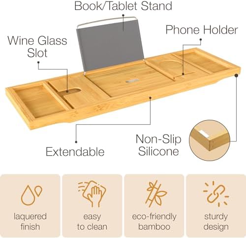 Personalized Bathtub Tray - Custom Engraved Foldable Bamboo Bath Caddy, Expandable Tub Tray Bath Table, for Mom Personalized Mom Birthday Gift, for Wife Gift for Her - Image 3