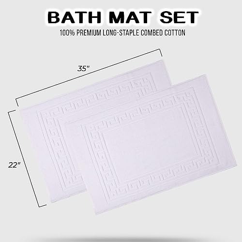Superior Heavyweight Cotton Bath Mats, Bath Rugs For Bathroom Accessories, Washable Rug For Shower, Bath, Toilet, Modern Decor, No Backing, Luxury Hotel And Spa Quality, Set of 2, 22" x 35", White - Image 3