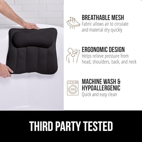 GORILLA GRIP Bath Pillow for Tub, 6 Strong Suction Cups, 4D Mesh, Black - Image 6