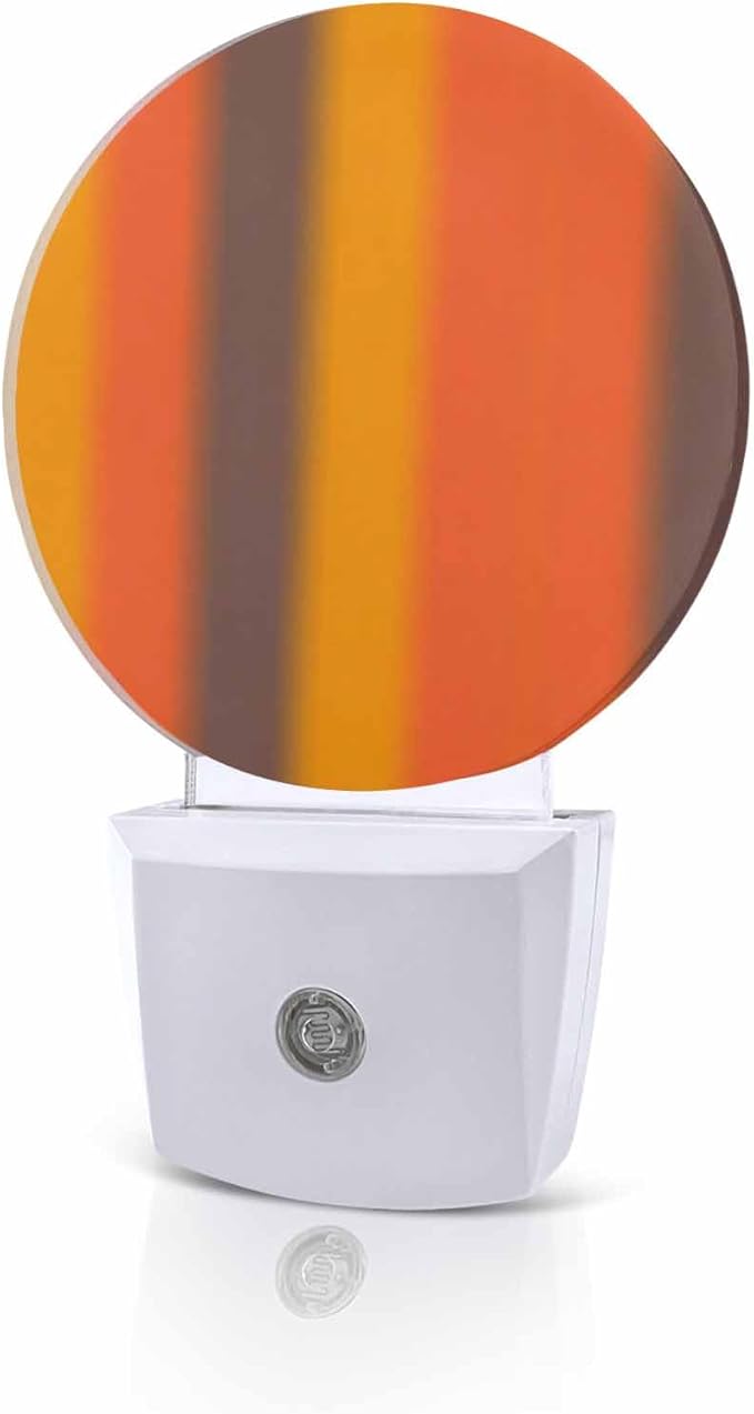 Night Lights Auto Sensor Burnt Orange Yellow Night Light Gradient Color Stripe Round Lamp Plug-in LED Nightlights Dusk to Dawn for Living Room Bedroom Bathroom Hallway Wall Decor