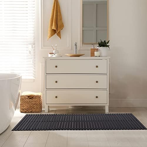 Bath Mat Bathroom Runner Long Large Rugs Floor Wood Shower Bathtub Waterproof Non Slip Accessories 16x48 Inch Easy to Clean, Black, 1 pc - Image 6