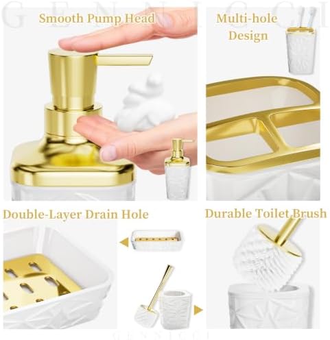 Bathroom Accessory Set, 9-Piece White Bathroom Set with Trash Can, Toilet Brush, Soap Dispenser, Soap Dish, Toothbrush Holder, Tumbler, Q-tip Holders & Tray, for Hotel/Apartment, Housewarming Gift - Image 4