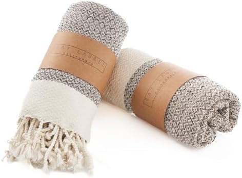 BAY LAUREL Turkish Hand Towel – Pack of 2 | Soft & Absorbent Decorative Towels for Bathroom, Hand, Face, Hair, Gym, Yoga, SPA, Kitchen & Tea | Boho Decor (Beige, Diamond 15x26 Inches (Set of 2) by BayLaurel