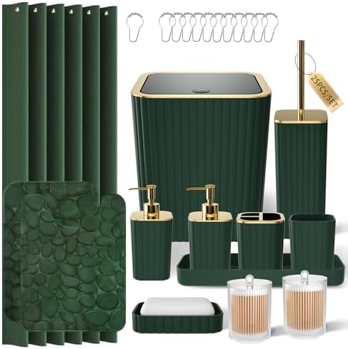 XLHOMO Bathroom Set- 25PC Green Bathroom Set with Shower Curtain and Rugs by BetterbathroomwithXLHOME