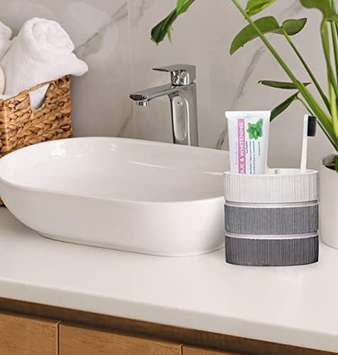 Zahari Home 4pc Modern Line Modern Bathroom Accessories Set Modern Soap Dispenser, Tumbler, Tooth Brush Holder and Dish Soap Holder Luxury Contemporary Grey Decor Unique Design Luxury Bath Set - Image 4