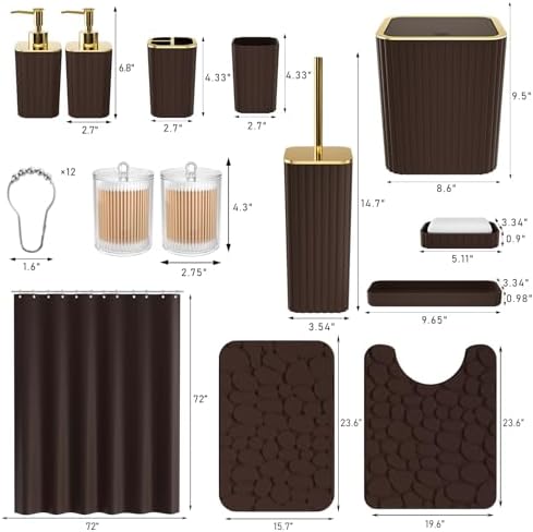 XLHOMO Bathroom Set - Brown Bathroom Sets with Shower Curtain and Rugs - Image 3