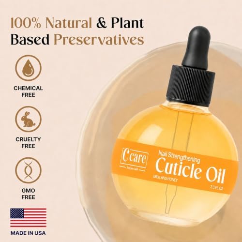 C CARE Cuticle Oil For Nails - Milk and Honey Nail Oil - Repairs Moisturizes and Strengthens Nails and Cuticles Overnight - Dropper & Brush included - Large 2.5 oz bottle - Image 3