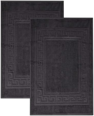 Superior Heavyweight Cotton Bath Mats, Bath Rugs For Bathroom Accessories, Washable Rug For Shower, Bath, Toilet, Modern Decor, No Backing, Luxury Hotel And Spa Quality, Set of 2, 22" x 35", Black by SUPERIOR