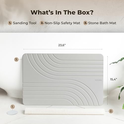 TOSORO - Stone Bath Mat Diatomaceous Earth Shower Mat Non-Slip Super Absorbent Diatomite Stone Bath Mats for Bathroom Floor Quick Drying Natural Easy to Clean (23.5 x 15) - Grey - Image 6
