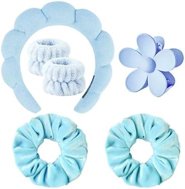 Spa Headband Set Washing and makeup sponge hair hoop suit bath towel cloth for cleaning the face or bath beam. (Blue, Average code) by Pezlun