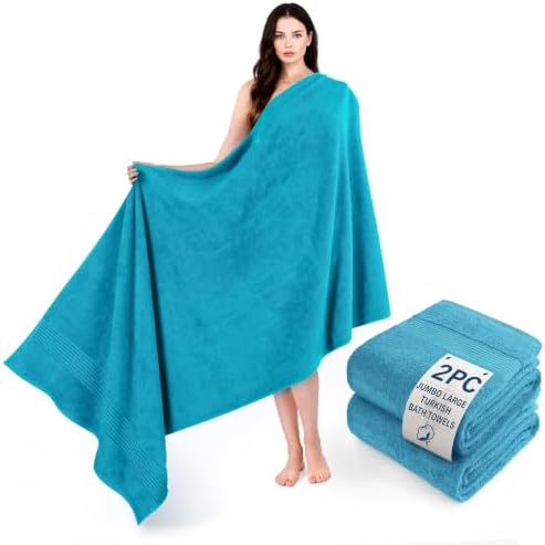 Cotton Paradise 100% Cotton Turkish Towel Set, Soft Absorbent Quick Dry, 2 Piece 35x70 Bath Sheet Set, Ocean Aqua by UNITEDHOMETEXTILE