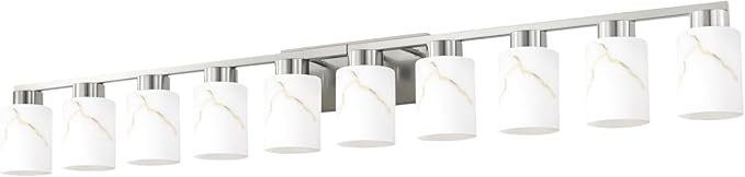 10-Light Bathroom Light Fixtures, Modern Vanity Lights, Brushed Nickel Metal Wall Lamp with White Marble Glass for Bathroom, Mirror, Living Room, Bedroom, Cabinet, Porch, Hallway, E26 Base