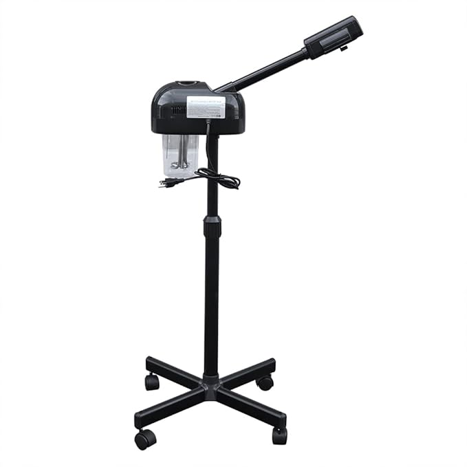 LCD Ozone Facial Steamer, Professional Salon Spa Steamer Beauty Equipment, Spray 107.6℉ Warm Steam, 360° Rotatable Nozzle, Timer Function, Adjustable Height, Rolling Wheels