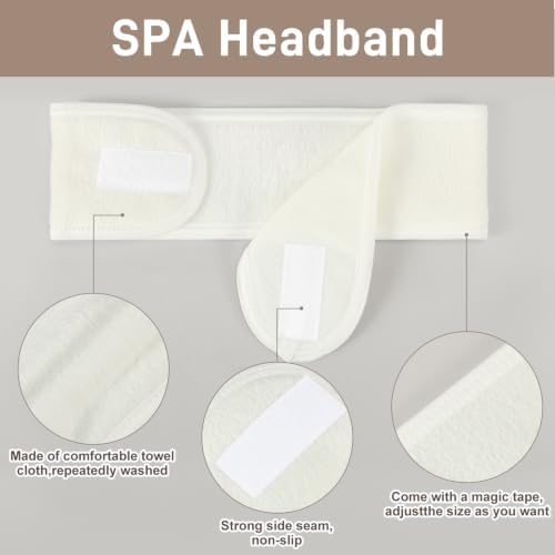 Whaline 4Pcs Spa Facial Headbands Make Up Wrap Head Terry Cloth Headband Soft Adjustable Towel Band for Face Washing Shower Facial Cover Yoga (Beige) - Image 3