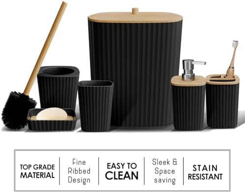 Clara Clark Bathroom Set - Black Bathroom Accessories Set, 6PC Bathroom Accessory Set, Bathroom Sets with Bathroom Rugs, Adhesive Corner Shower Caddy Hanging, Toilet Brush, Trash Can & Soap Dispenser - Image 4