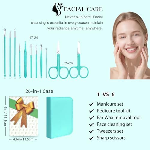 26Pcs Manicure Nail Clipper Set for Women Gift, Turquoise Case - Image 3
