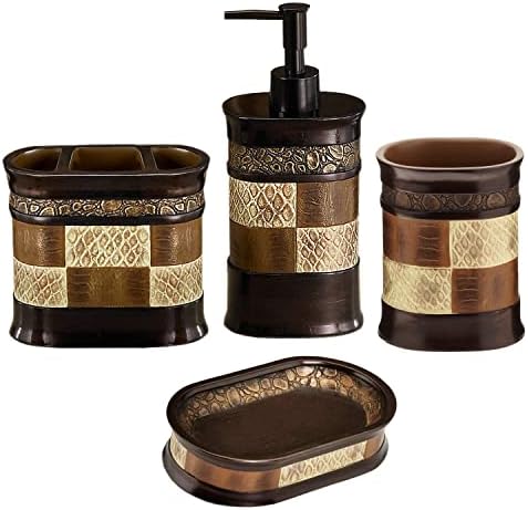 Zahari Home 4pc Zambia Stylish Bathroom Accessories Set Soap Pump, Tumbler, Tooth Brush Holder and Soap Dish Modern Classic Luxury Contemporary Decor Unique Design Animal Western Bath Set by ZahariHome