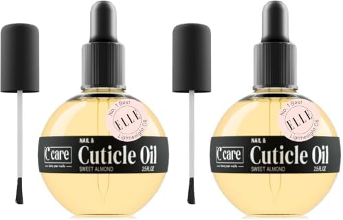 C CARE Sweet Almond Cuticle Oil for Nails, 2.5 oz – Overnight Cuticle Repair Oil for Dry Cuticles, Nail Strengthener & Moisturizer, Includes Dropper & Brush (Pack of 2) by CCARE