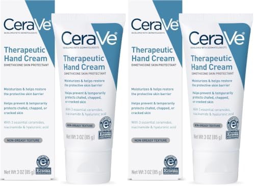 CeraVe Therapeutic Hand Cream for Dry Cracked Hands With Hyaluronic Acid and Niacinamide,Fragrance Free 3 Ounce,(Pack of 2) by CeraVe