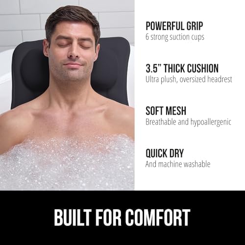 GORILLA GRIP Bath Pillow for Tub, 6 Strong Suction Cups, 4D Mesh, Black - Image 2