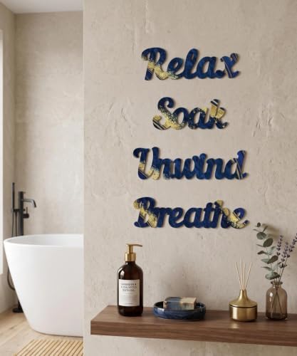 Putuo Decor 4PCS MDF Bathroom Wall Decor Relax Soak Unwind Breathe Signs, Blue Gold Spa Wall Art Set for Bathroom Bedroom Laundry Room Yoga Room Home Gift - Image 6